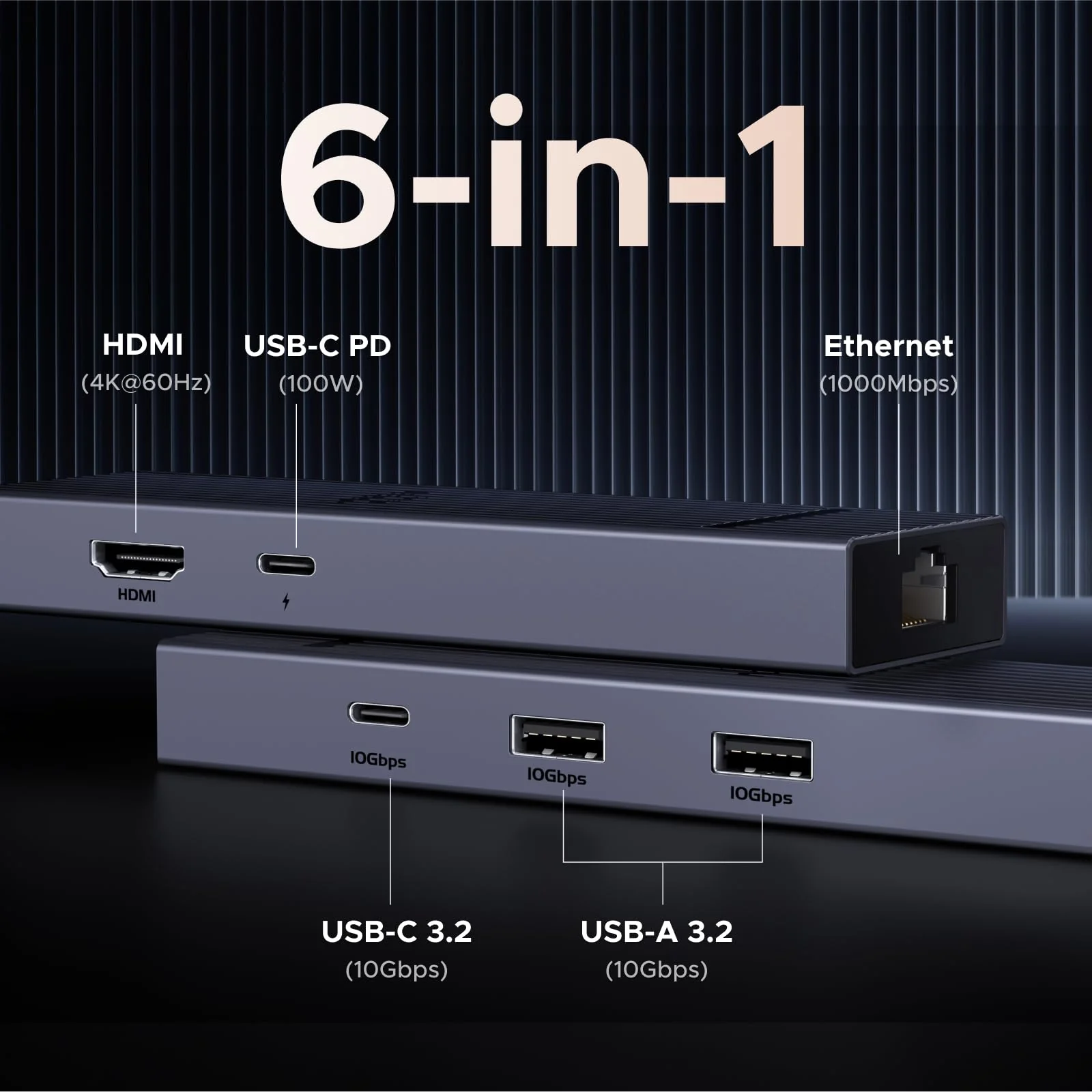 UGREEN Revodok 6 in 1 USB C Hub 4K HDMI Ethernet 100W PD 10Gbps Data - Image 2