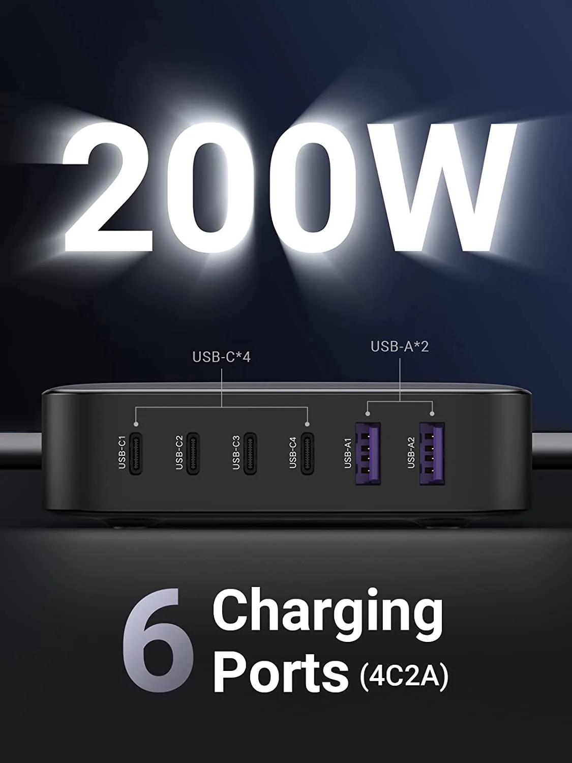 UGREEN Nexode 200W 6-Port GaN Charger + 100W USB-C Cable*2 - Image 4